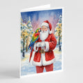 Parrot with Santa Claus Greeting Cards Pack of 8 Blank Cards with Envelopes Whimsical A7 Size 5x7