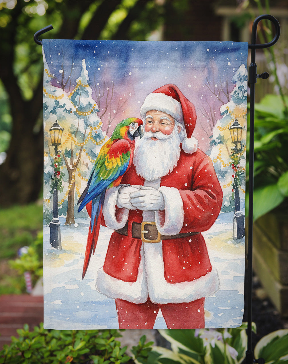 Parrot with Santa Claus Garden Flag Mailbox Decorative Yard Banner Outside Patio Artwork for Flower Beds, Garden Size, Multicolor