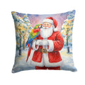 Parrot with Santa Claus Decorative Throw Pillow 14x14 Indoor Outdoor Accent Cushion, Fabric Cover with Insert for Sofa, Bed, Porch & Living Room