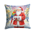 Parrot with Santa Claus Decorative Throw Pillow 18x18 Indoor Outdoor Accent Cushion, Fabric Cover with Insert for Sofa, Bed, Porch & Living Room