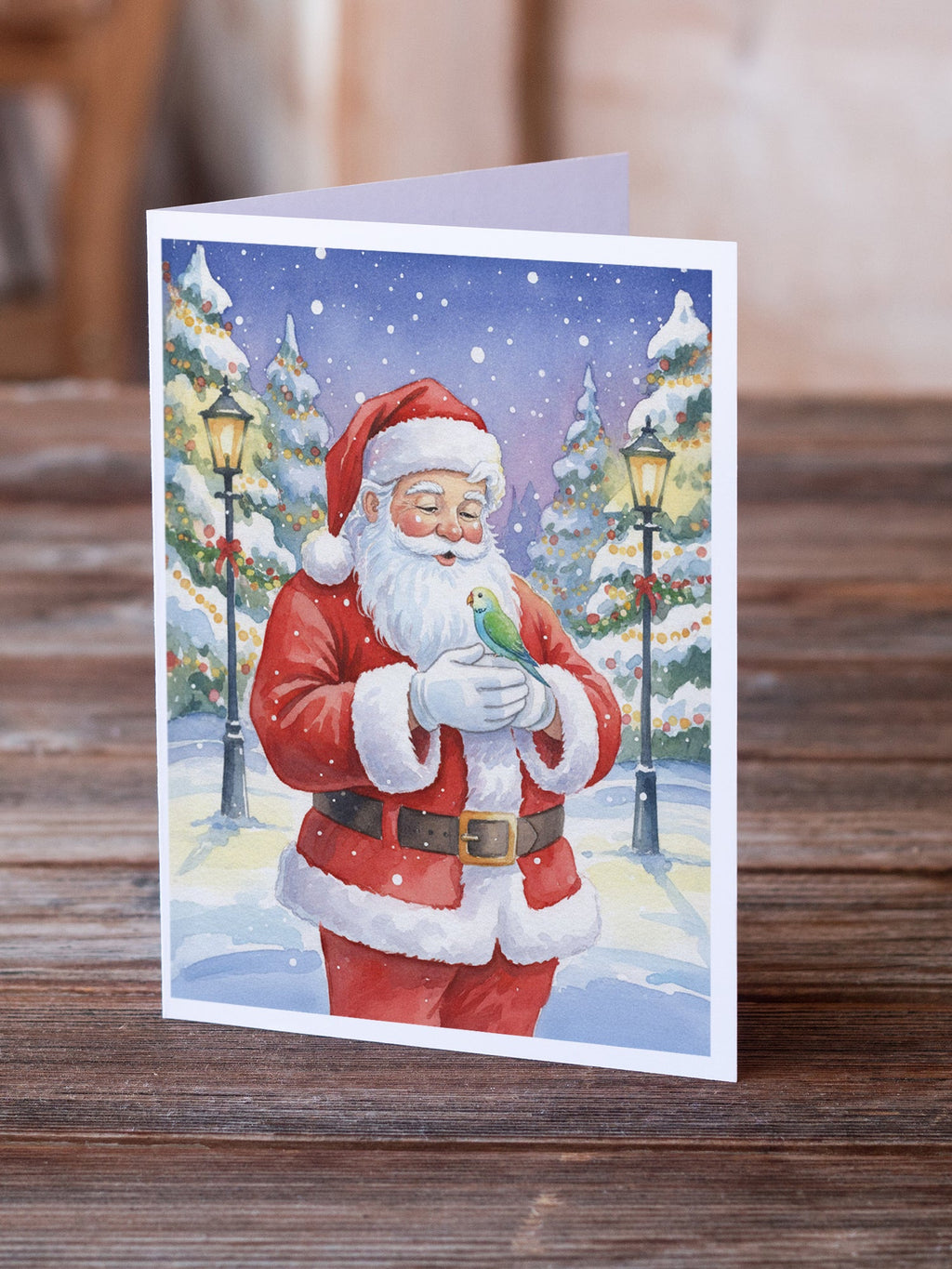 Parrotlet with Santa Claus Greeting Cards Pack of 8 Blank Cards with Envelopes Whimsical A7 Size 5x7