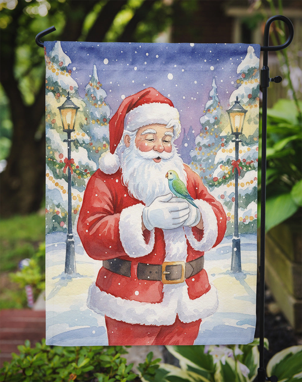 Parrotlet with Santa Claus Garden Flag Mailbox Decorative Yard Banner Outside Patio Artwork for Flower Beds, Garden Size, Multicolor