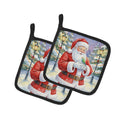 Parrotlet with Santa Claus Pot Holder Set of 2 Heat Resistant Quilted Hot Pads 7.5 x 7.5 Inch, Insulated Kitchen Trivets for Cooking & Baking