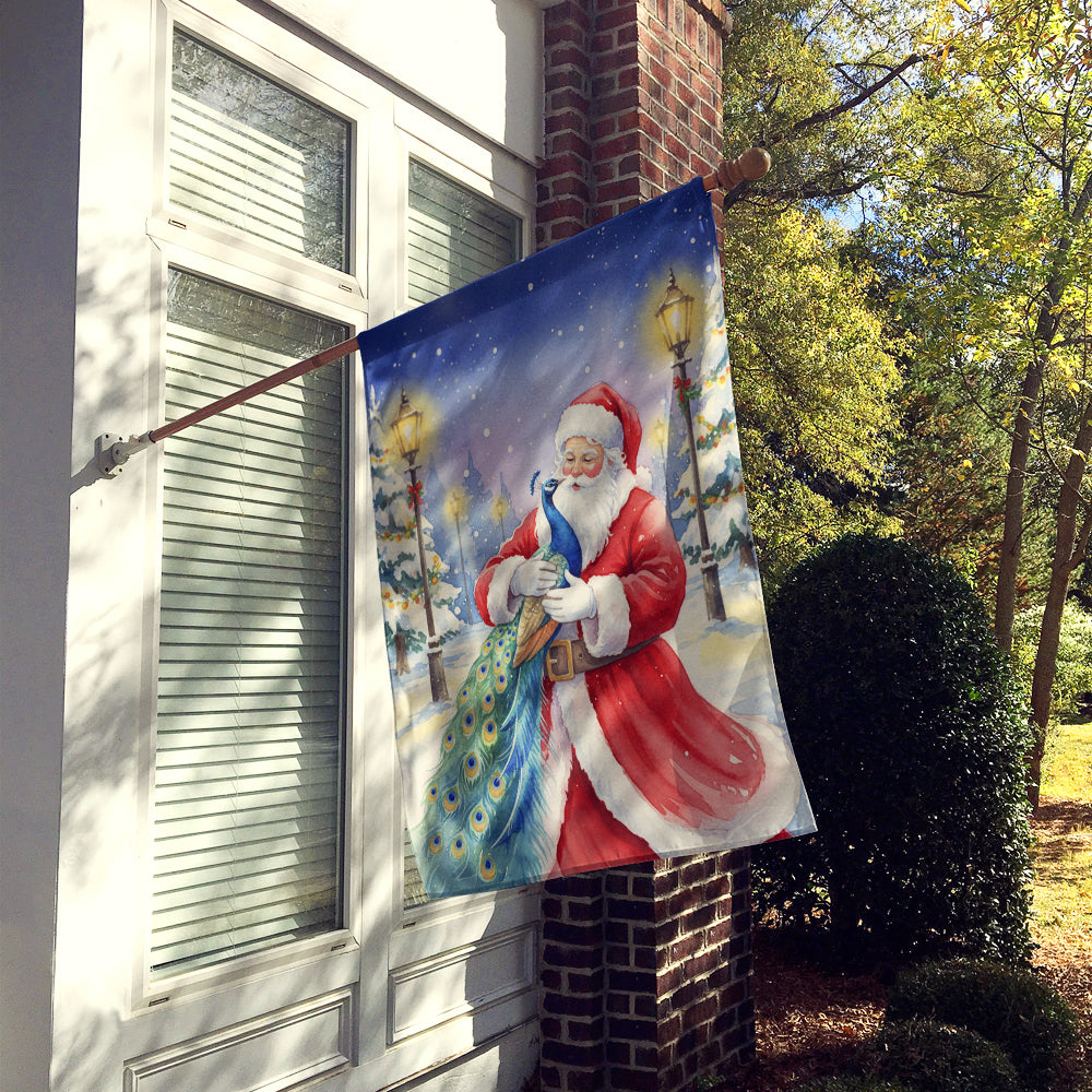 Peacock with Santa Claus House Flag 28x40 Porch Sleeve Pole Decorative Outside Yard Banner Artwork Wall Hanging, Polyester