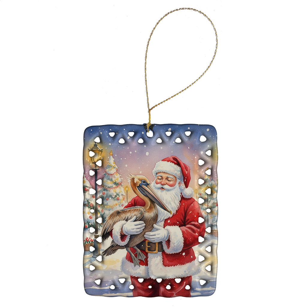Pelican with Santa Claus Porcelain Ornament Christmas Tree Hanging Decorations for Home Christmas Holiday, Rectangle, Gift, Multicolor