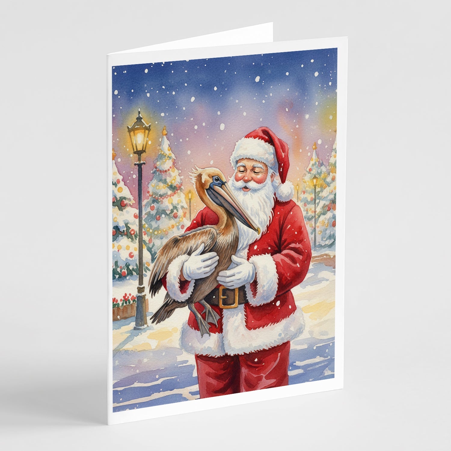 Pelican with Santa Claus Greeting Cards Pack of 8 Blank Cards with Envelopes Whimsical A7 Size 5x7