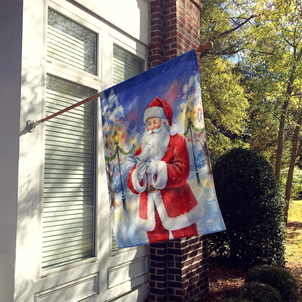 Pigeon with Santa Claus House Flag 28x40 Porch Sleeve Pole Decorative Outside Yard Banner Artwork Wall Hanging, Polyester