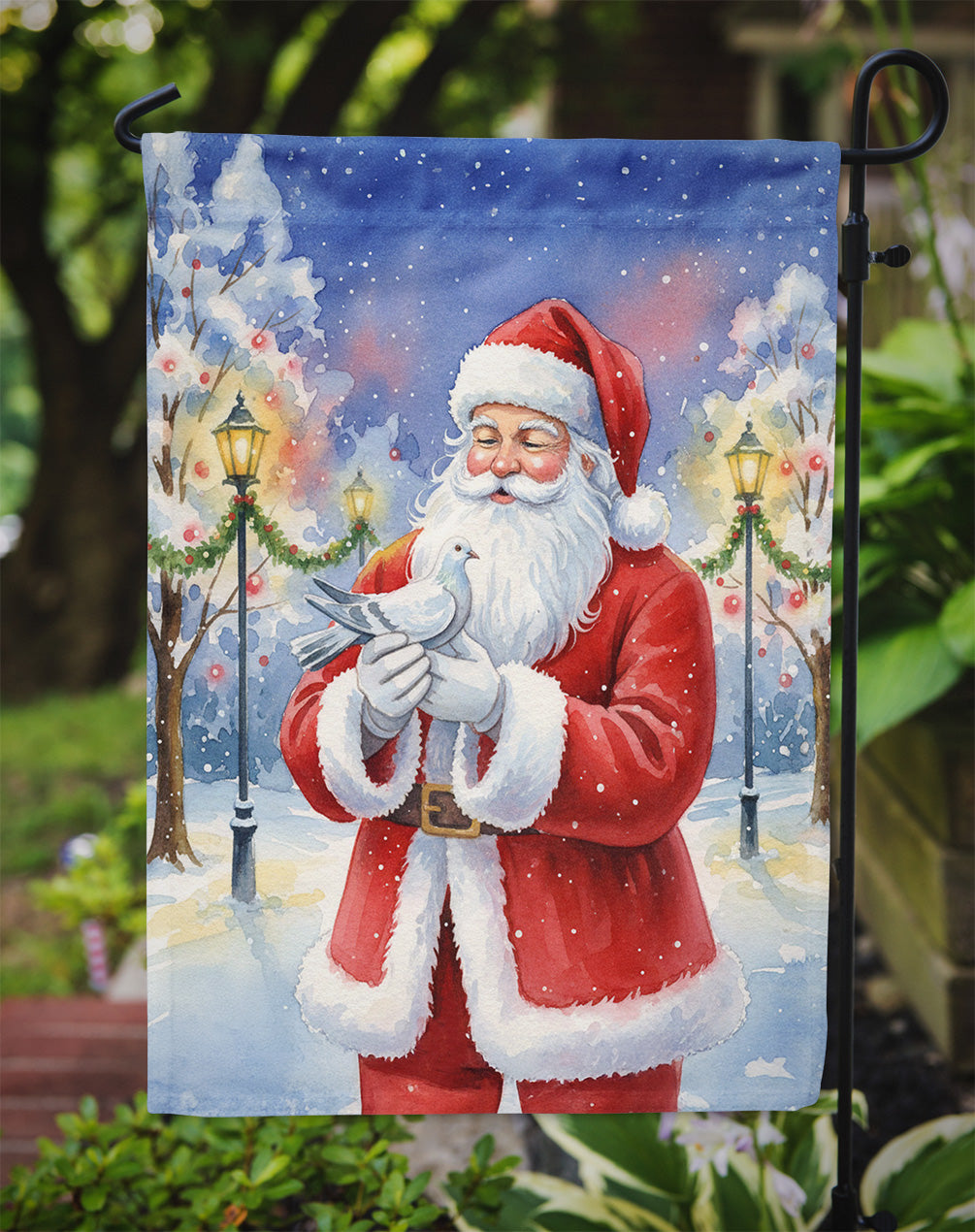 Pigeon with Santa Claus Garden Flag Mailbox Decorative Yard Banner Outside Patio Artwork for Flower Beds, Garden Size, Multicolor