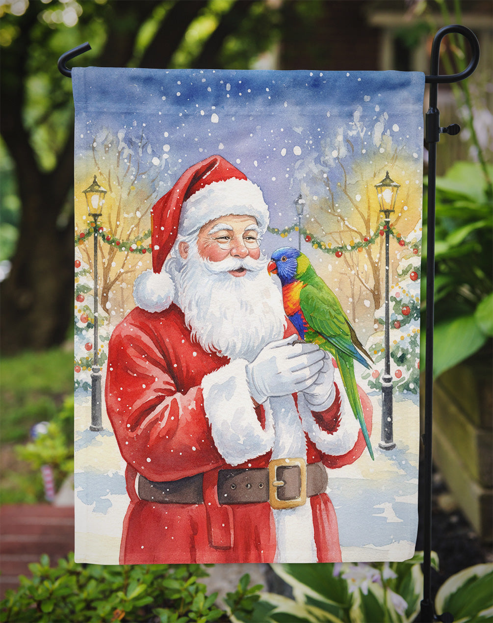 Rainbow Lorikeet with Santa Claus Garden Flag Mailbox Decorative Yard Banner Outside Patio Artwork for Flower Beds, Garden Size, Multicolor