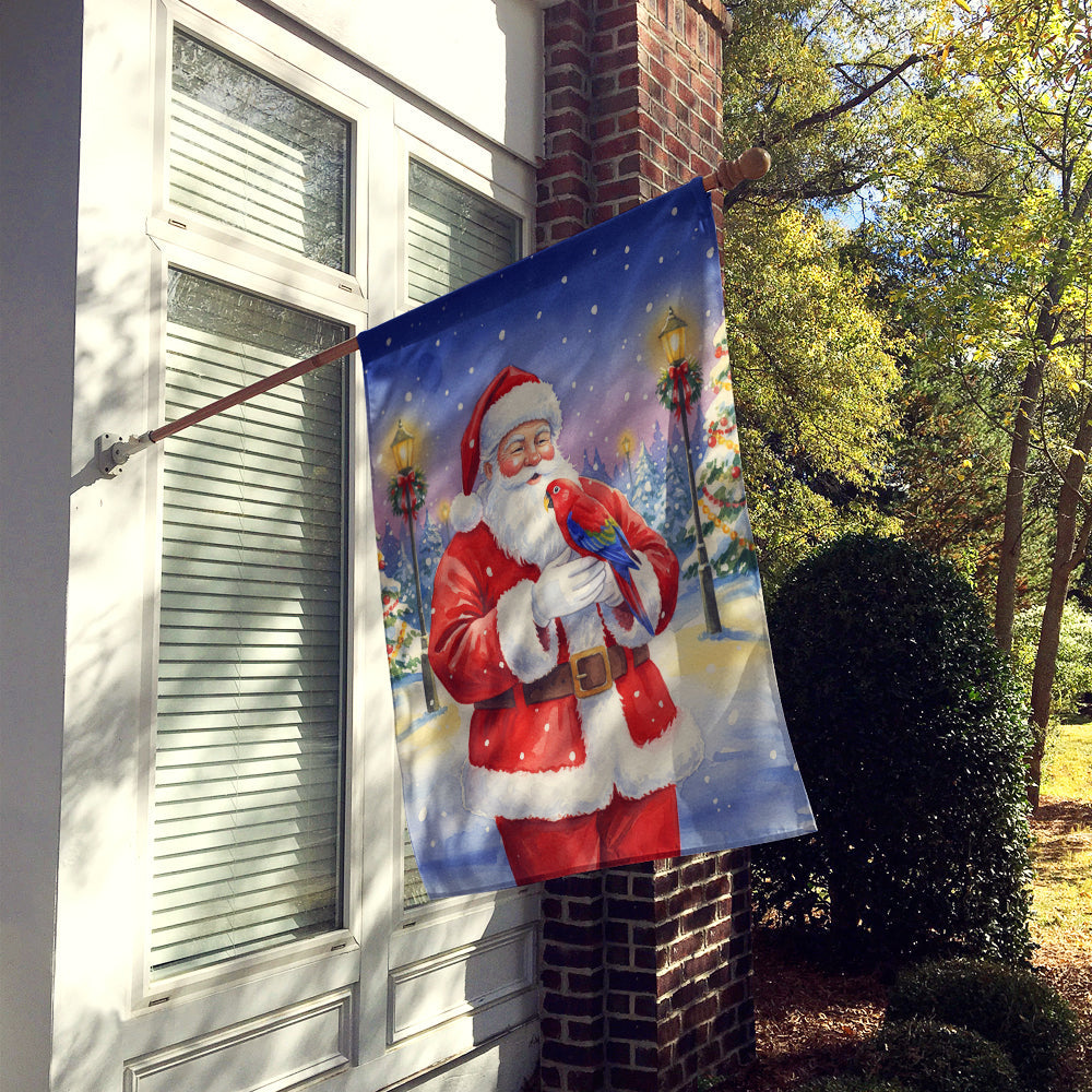 Red Lory with Santa Claus House Flag 28x40 Porch Sleeve Pole Decorative Outside Yard Banner Artwork Wall Hanging, Polyester