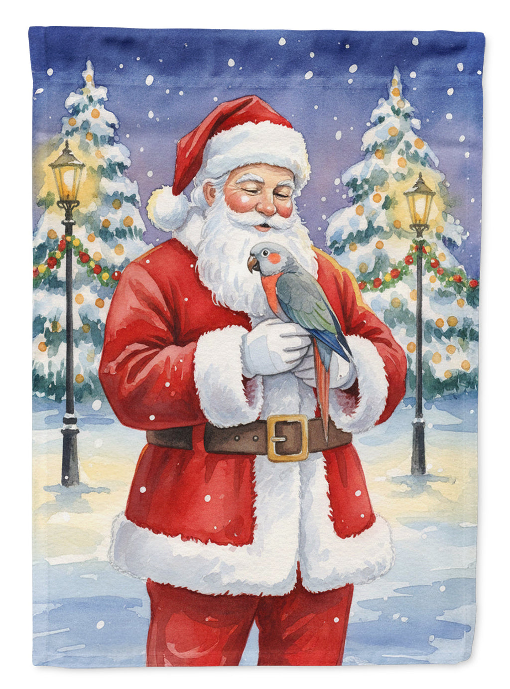Red Bellied Parrot with Santa Claus Garden Flag Mailbox Decorative Yard Banner Outside Patio Artwork for Flower Beds, Garden Size, Multicolor