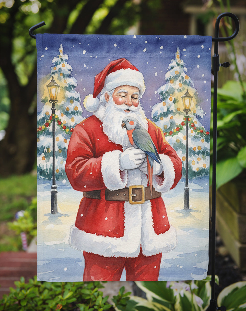 Red Bellied Parrot with Santa Claus Garden Flag Mailbox Decorative Yard Banner Outside Patio Artwork for Flower Beds, Garden Size, Multicolor