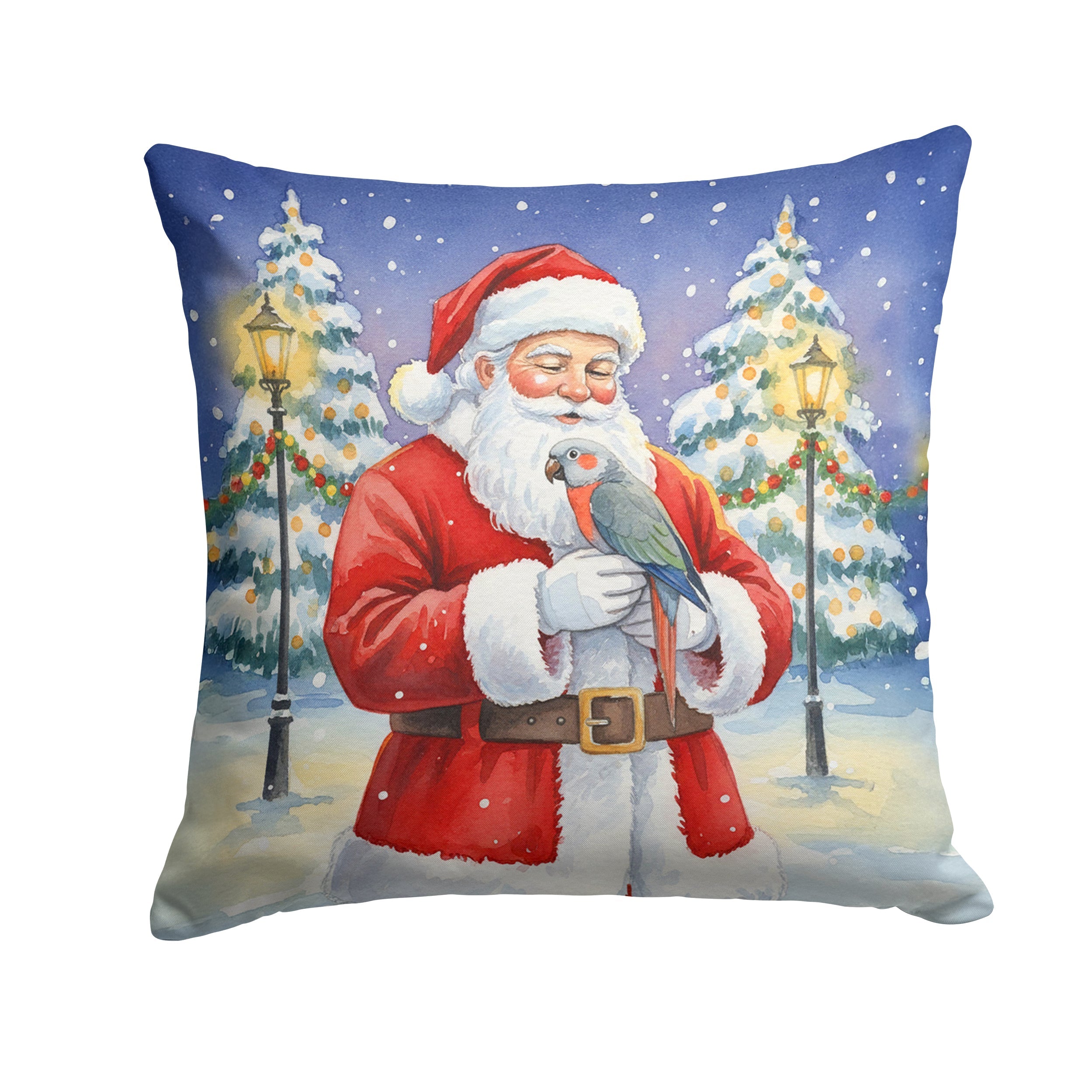 Red Bellied Parrot with Santa Claus Decorative Throw Pillow 18x18 Indoor Outdoor Accent Cushion, Fabric Cover with Insert for Sofa, Bed, Porch & Living Room