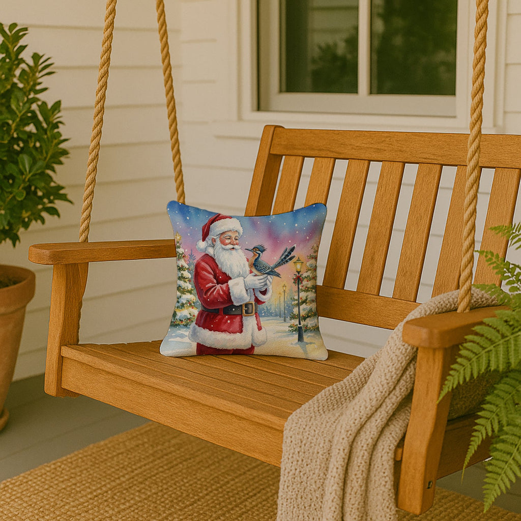 Roadrunner with Santa Claus Decorative Throw Pillow 14x14 Indoor Outdoor Accent Cushion, Fabric Cover with Insert for Sofa, Bed, Porch & Living Room