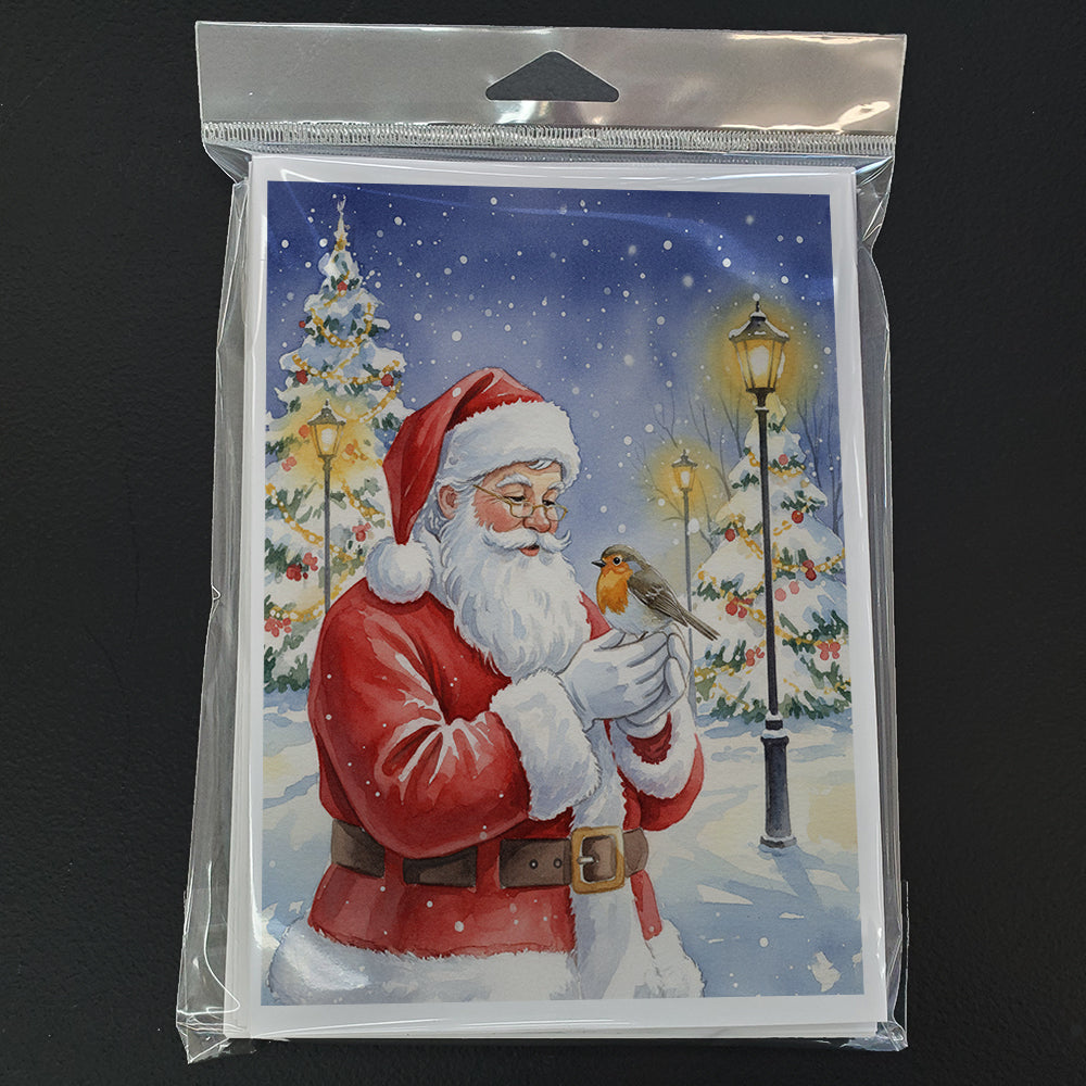 Robin with Santa Claus Greeting Cards Pack of 8 Blank Cards with Envelopes Whimsical A7 Size 5x7