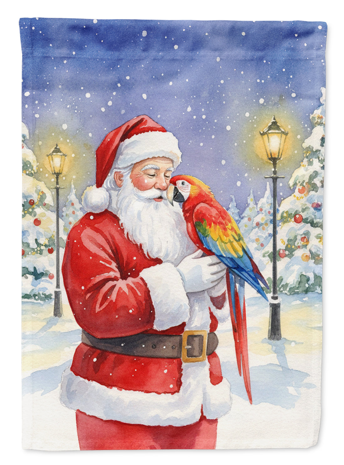 Scarlet Macaw with Santa Claus House Flag 28x40 Porch Sleeve Pole Decorative Outside Yard Banner Artwork Wall Hanging, Polyester