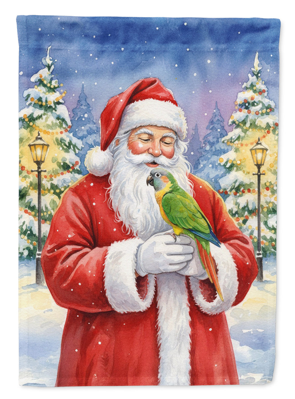 Senegal Parrot with Santa Claus House Flag 28x40 Porch Sleeve Pole Decorative Outside Yard Banner Artwork Wall Hanging, Polyester