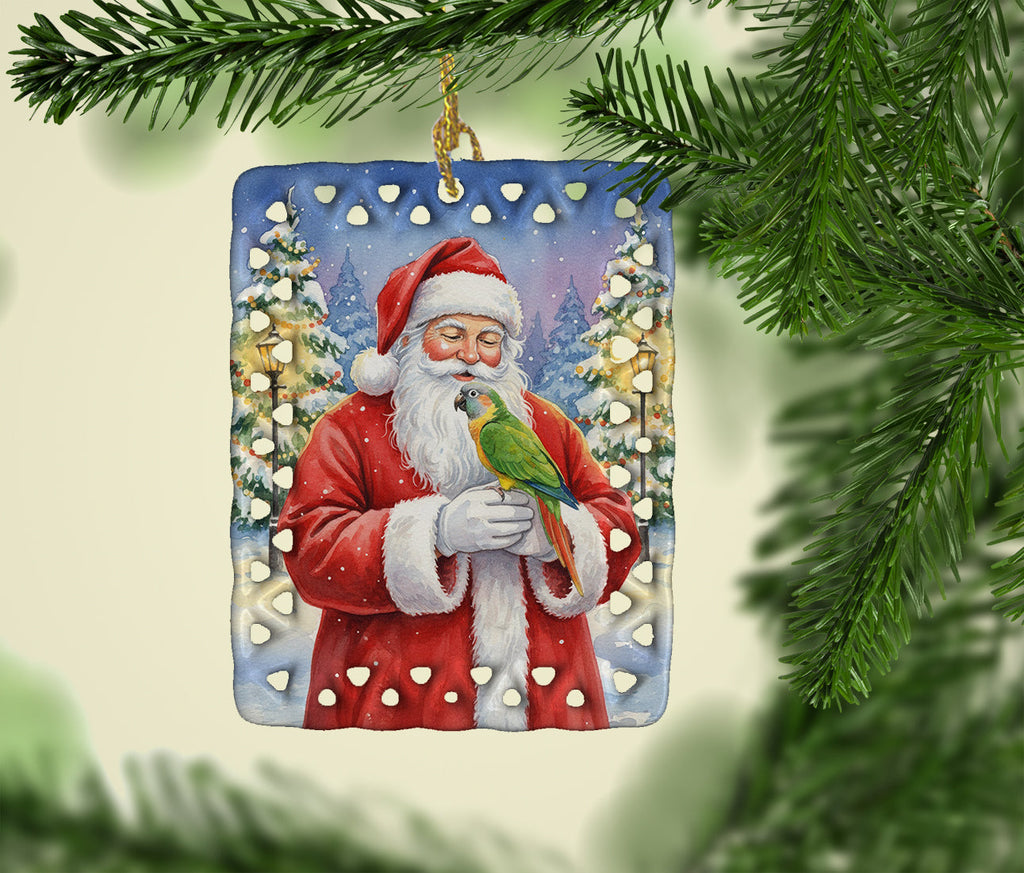 Senegal Parrot with Santa Claus Porcelain Ornament Christmas Tree Hanging Decorations for Home Christmas Holiday, Rectangle, Gift, Multicolor