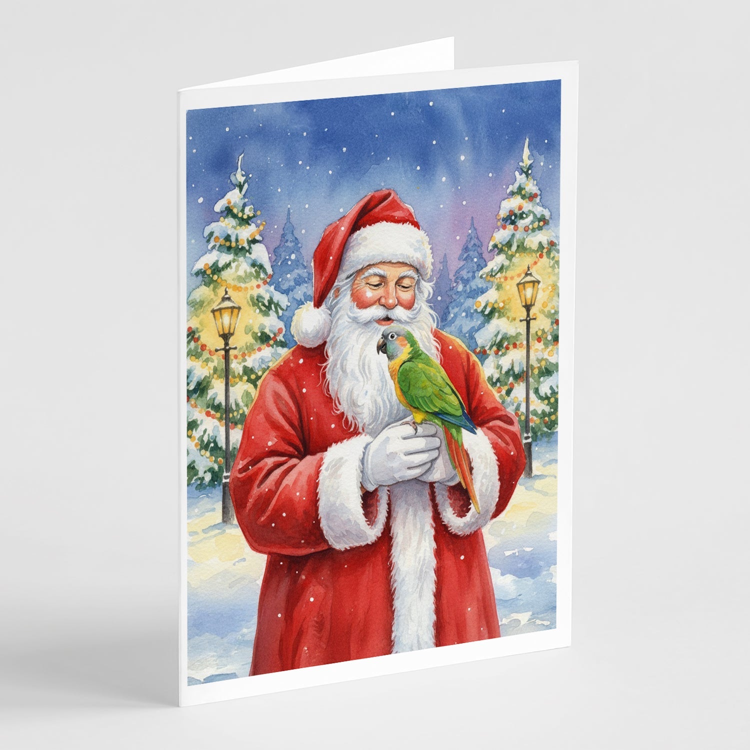 Senegal Parrot with Santa Claus Greeting Cards Pack of 8 Blank Cards with Envelopes Whimsical A7 Size 5x7
