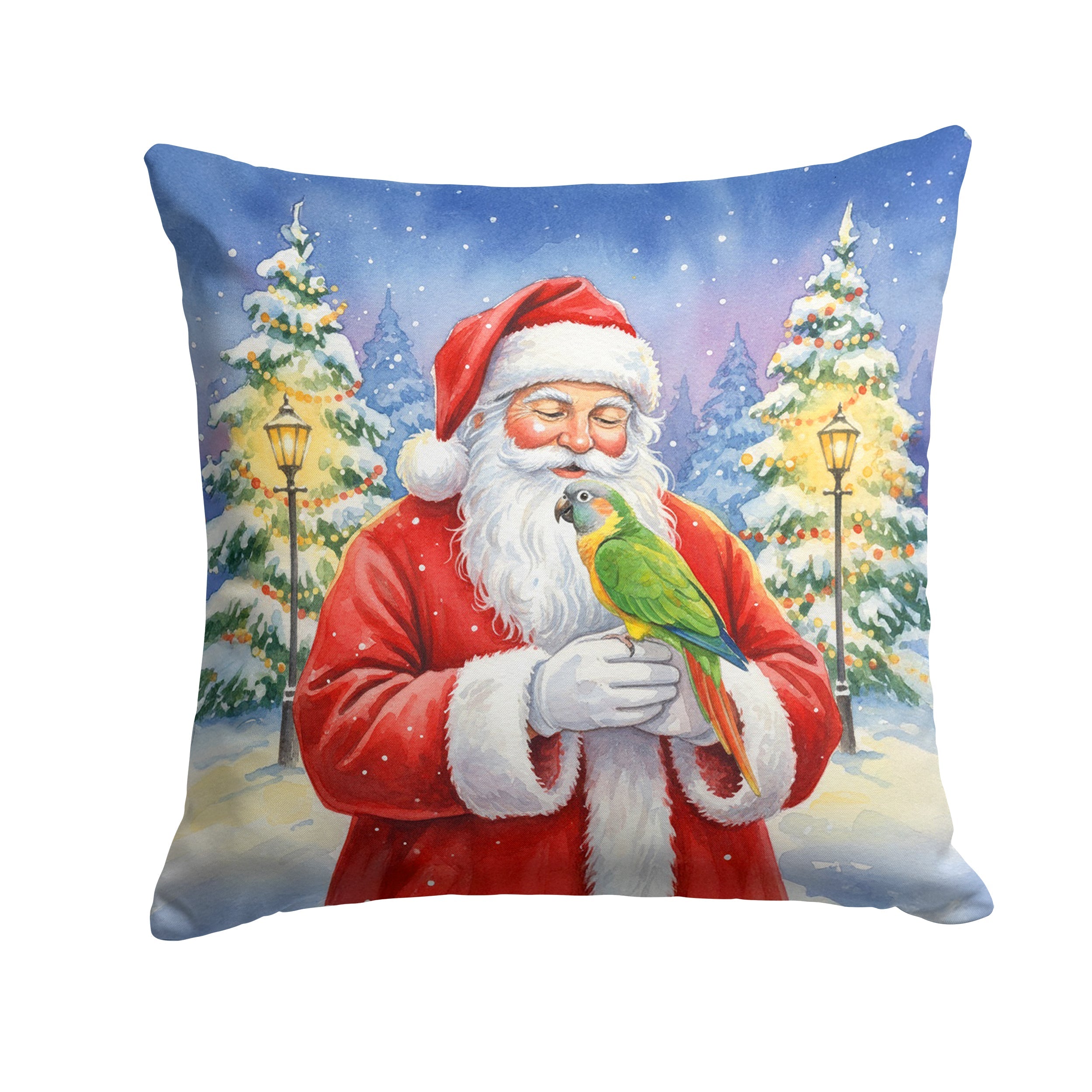 Senegal Parrot with Santa Claus Decorative Throw Pillow 14x14 Indoor Outdoor Accent Cushion, Fabric Cover with Insert for Sofa, Bed, Porch & Living Room