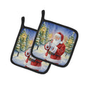 Society Finch with Santa Claus Pot Holder Set of 2 Heat Resistant Quilted Hot Pads 7.5 x 7.5 Inch, Insulated Kitchen Trivets for Cooking & Baking