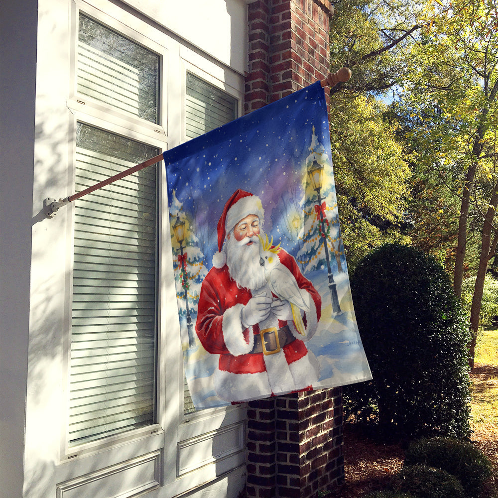 Sulphur Crested Cockatoo with Santa Claus House Flag 28x40 Porch Sleeve Pole Decorative Outside Yard Banner Artwork Wall Hanging, Polyester