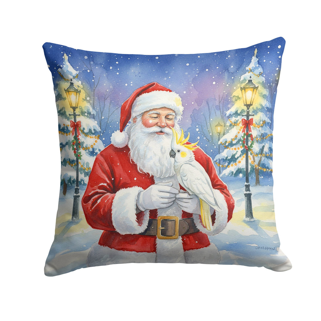 Sulphur Crested Cockatoo with Santa Claus Decorative Throw Pillow 18x18 Indoor Outdoor Accent Cushion, Fabric Cover with Insert for Sofa, Bed, Porch & Living Room