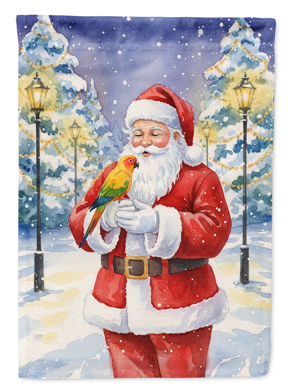 Sun Conure with Santa Claus Garden Flag Mailbox Decorative Yard Banner Outside Patio Artwork for Flower Beds, Garden Size, Multicolor
