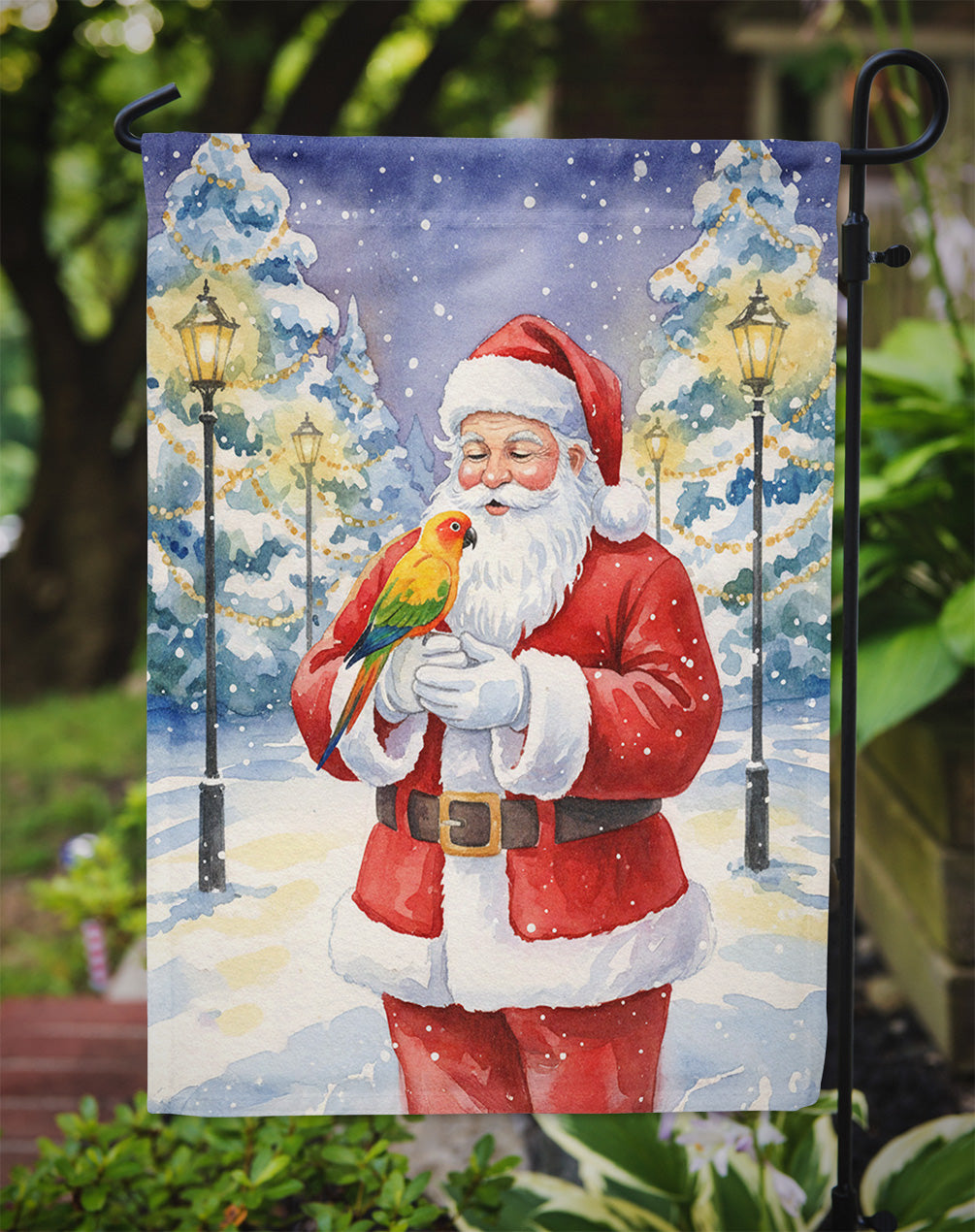 Sun Conure with Santa Claus Garden Flag Mailbox Decorative Yard Banner Outside Patio Artwork for Flower Beds, Garden Size, Multicolor