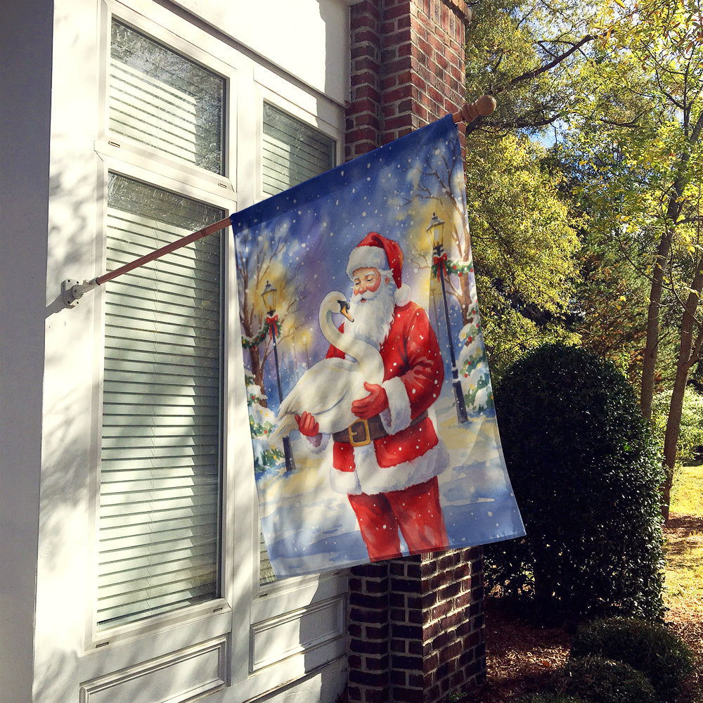 Swan with Santa Claus House Flag 28x40 Porch Sleeve Pole Decorative Outside Yard Banner Artwork Wall Hanging, Polyester