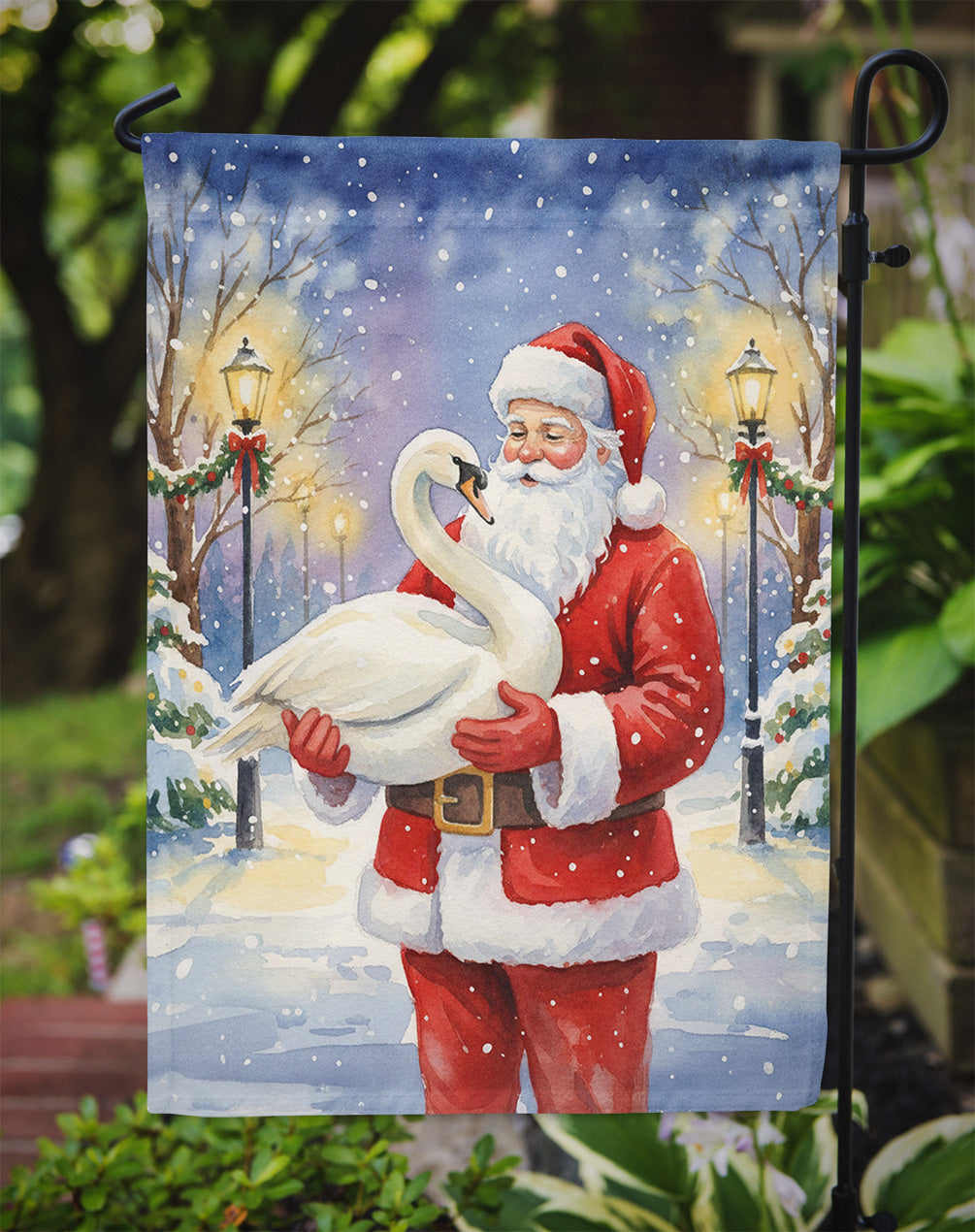 Swan with Santa Claus Garden Flag Mailbox Decorative Yard Banner Outside Patio Artwork for Flower Beds, Garden Size, Multicolor