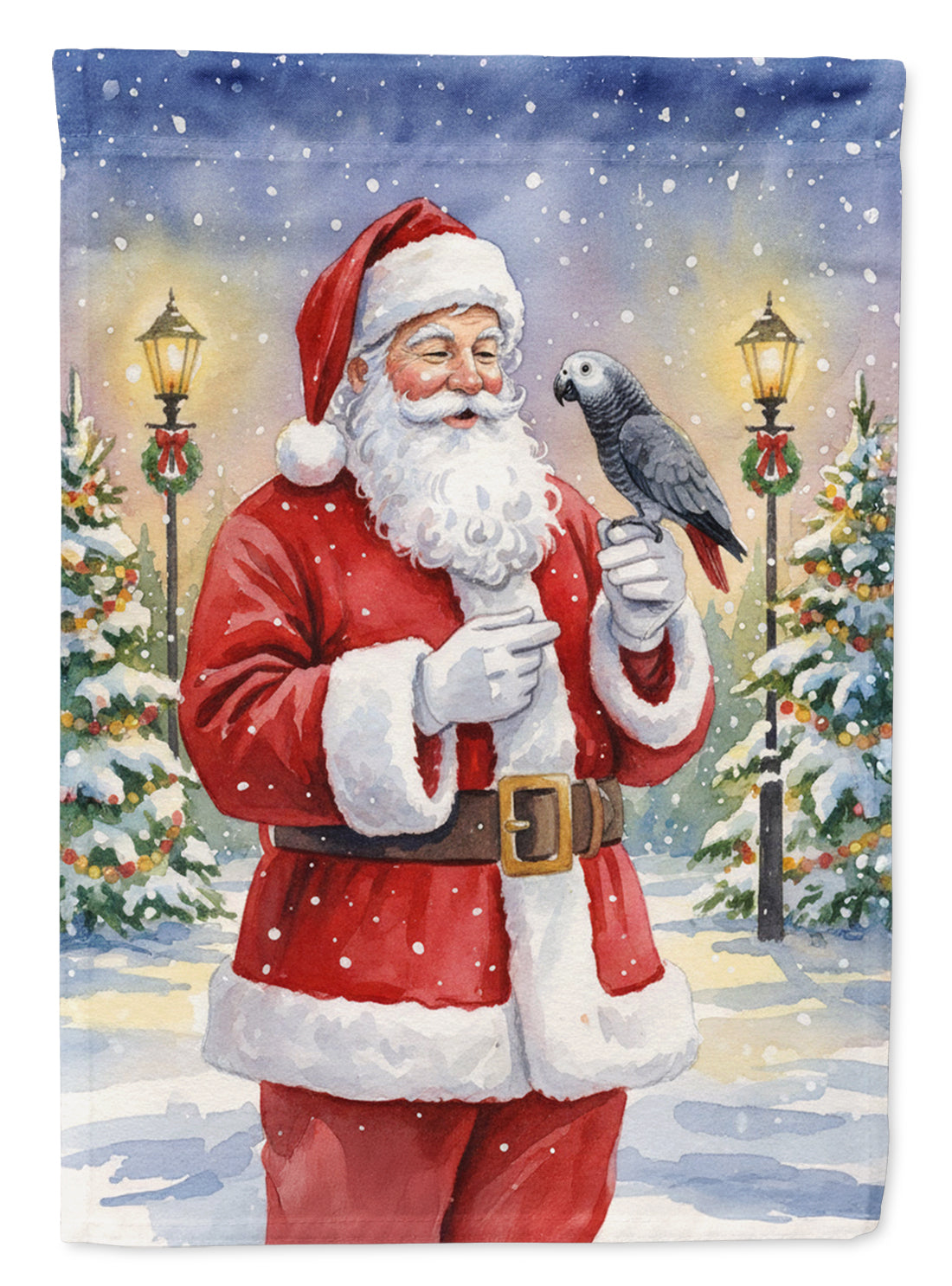 Timneh African Grey with Santa Claus House Flag 28x40 Porch Sleeve Pole Decorative Outside Yard Banner Artwork Wall Hanging, Polyester