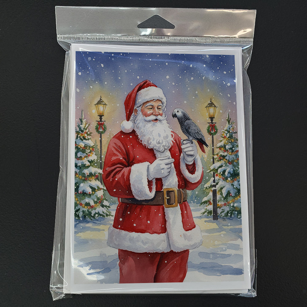 Timneh African Grey with Santa Claus Greeting Cards Pack of 8 Blank Cards with Envelopes Whimsical A7 Size 5x7
