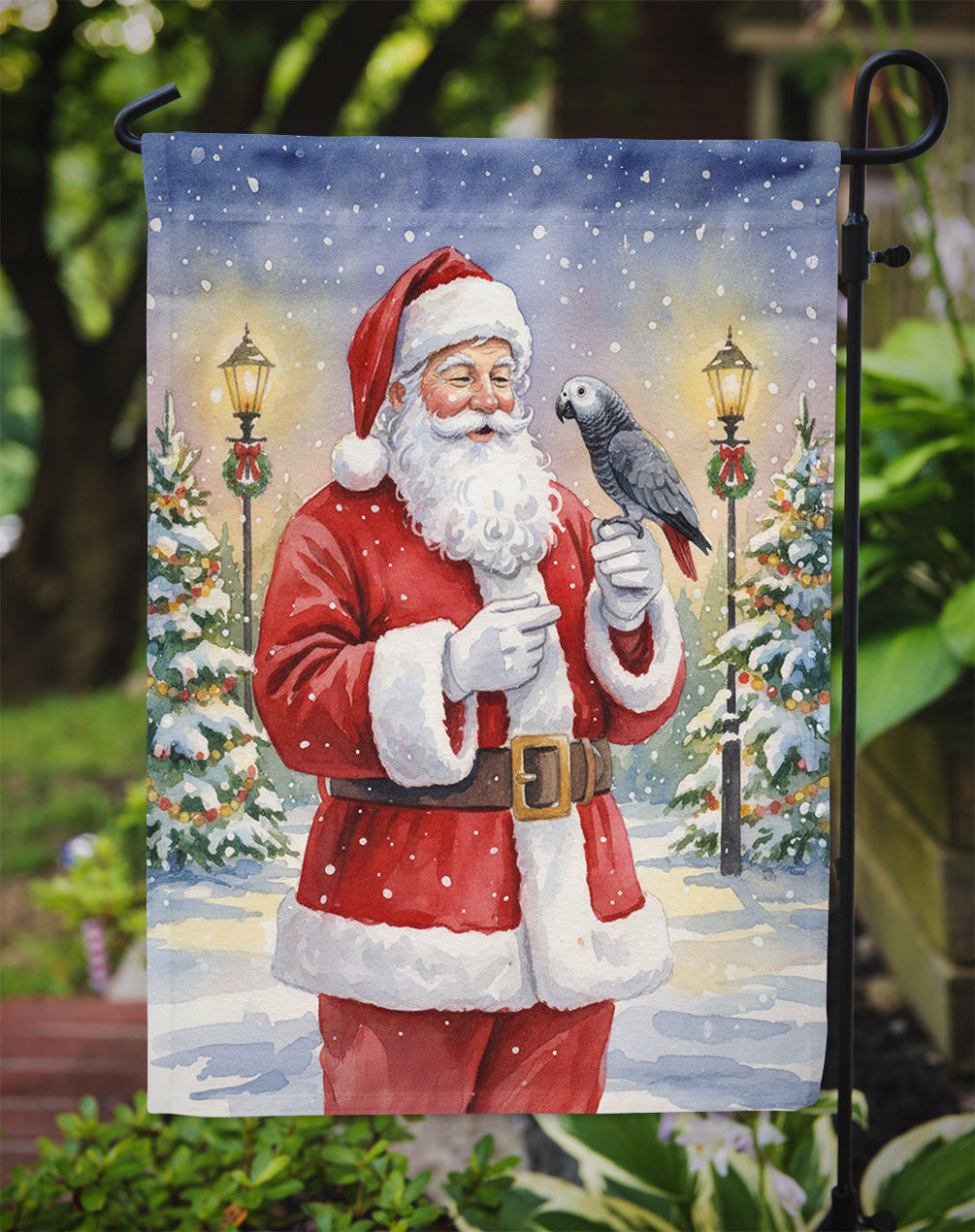 Timneh African Grey with Santa Claus Garden Flag Mailbox Decorative Yard Banner Outside Patio Artwork for Flower Beds, Garden Size, Multicolor