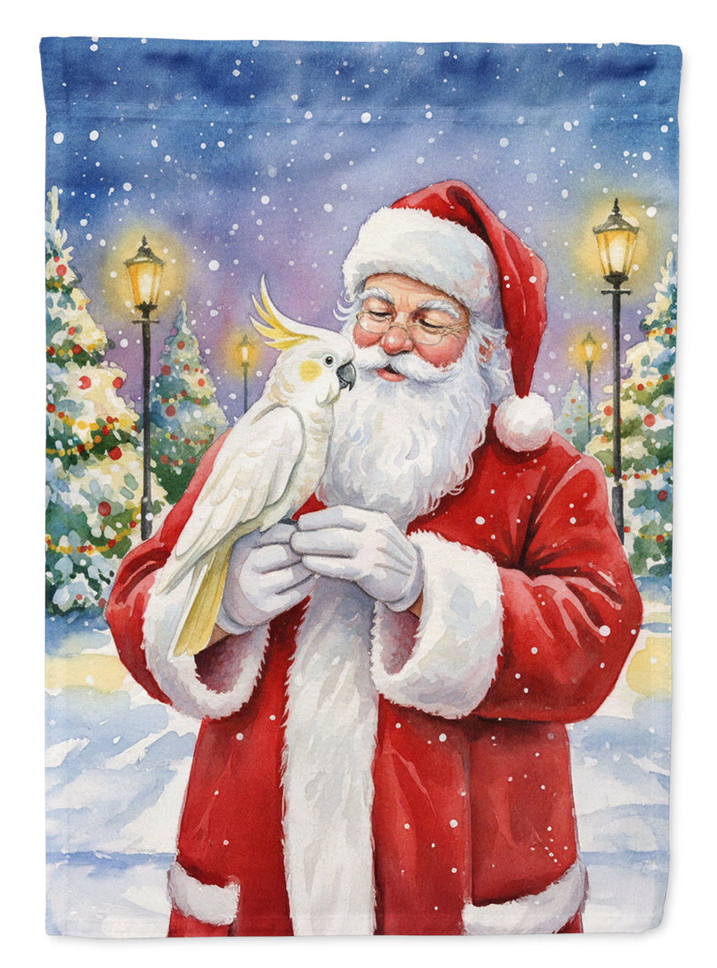 Umbrella Cockatoo with Santa Claus Garden Flag Mailbox Decorative Yard Banner Outside Patio Artwork for Flower Beds, Garden Size, Multicolor