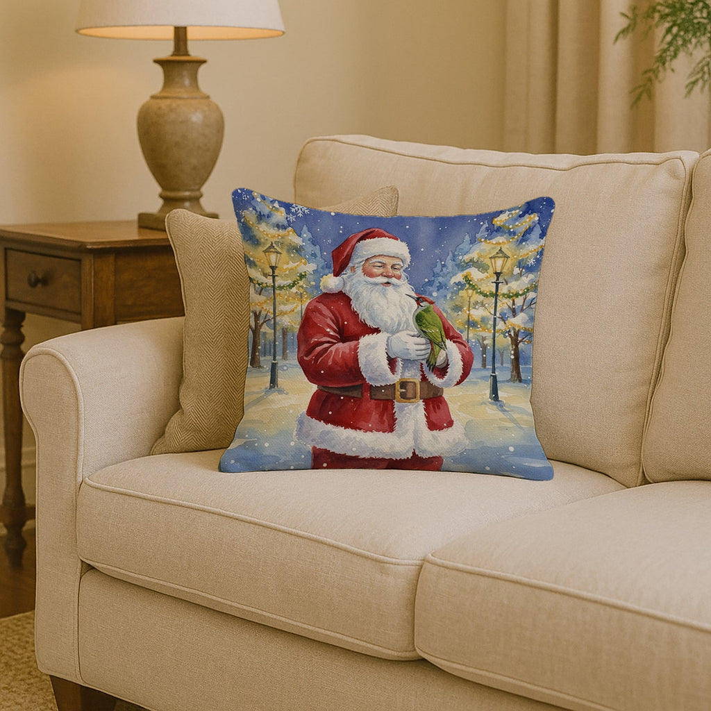 Woodpecker with Santa Claus Decorative Throw Pillow 14x14 Indoor Outdoor Accent Cushion, Fabric Cover with Insert for Sofa, Bed, Porch & Living Room