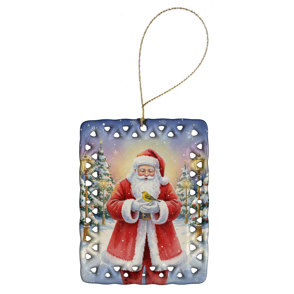 Yellowhammer with Santa Claus Porcelain Ornament Christmas Tree Hanging Decorations for Home Christmas Holiday, Rectangle, Gift, Multicolor