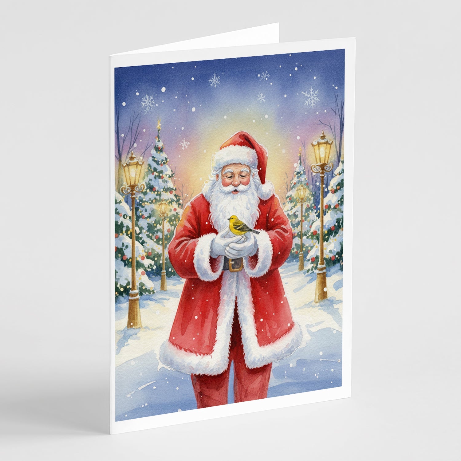 Yellowhammer with Santa Claus Greeting Cards Pack of 8 Blank Cards with Envelopes Whimsical A7 Size 5x7