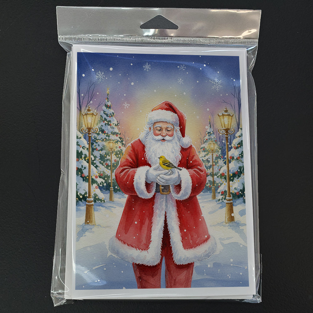 Yellowhammer with Santa Claus Greeting Cards Pack of 8 Blank Cards with Envelopes Whimsical A7 Size 5x7