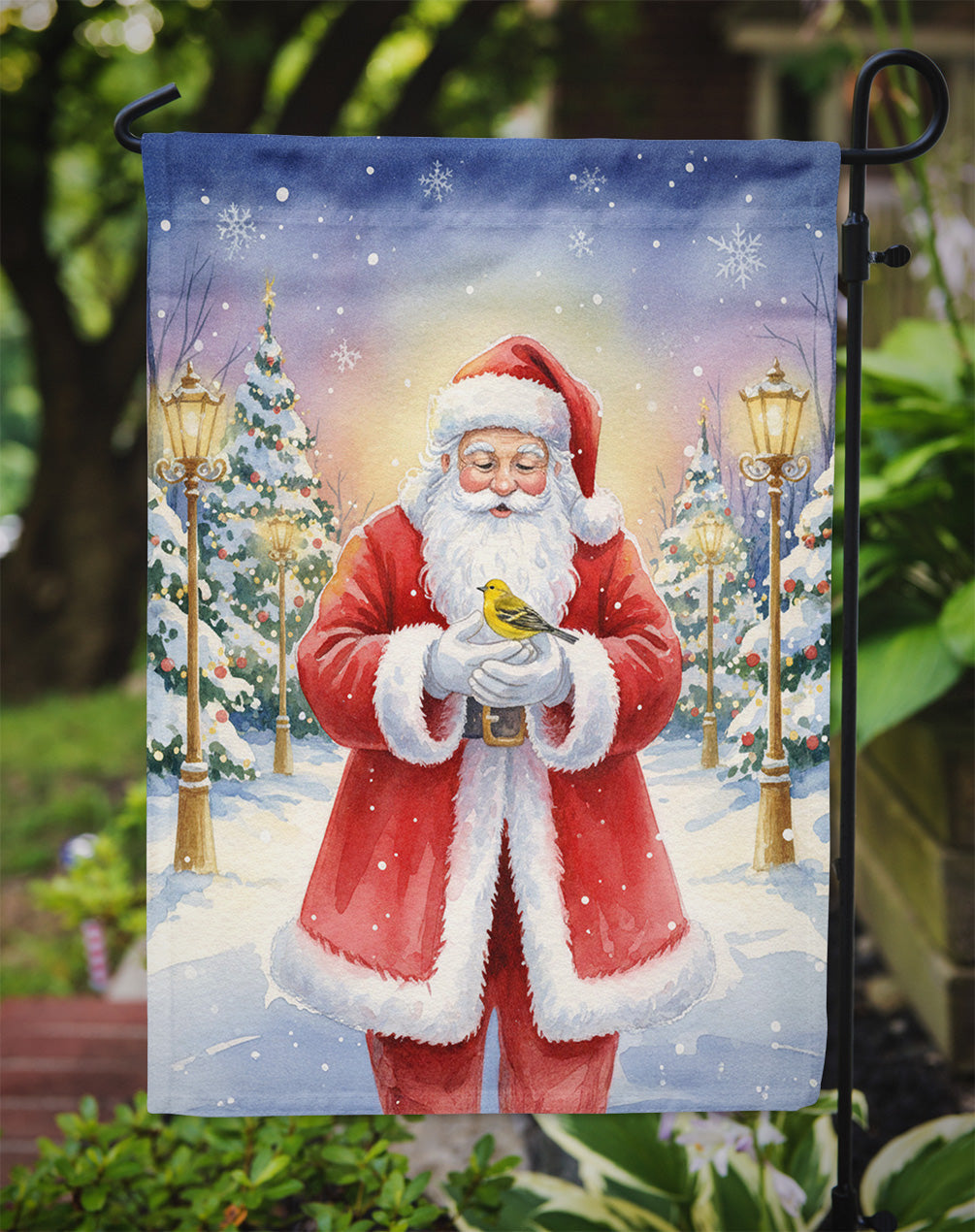 Yellowhammer with Santa Claus Garden Flag Mailbox Decorative Yard Banner Outside Patio Artwork for Flower Beds, Garden Size, Multicolor