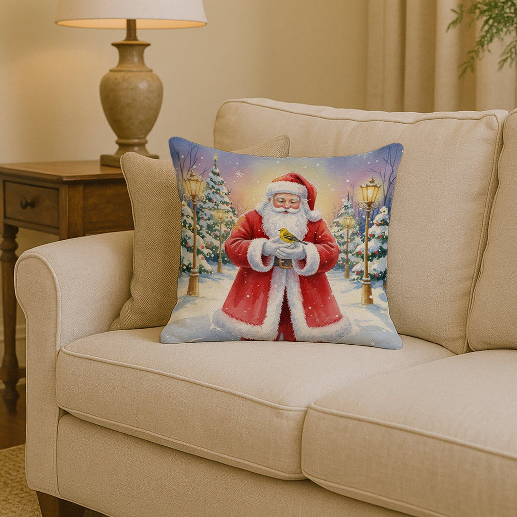 Yellowhammer with Santa Claus Decorative Throw Pillow 14x14 Indoor Outdoor Accent Cushion, Fabric Cover with Insert for Sofa, Bed, Porch & Living Room