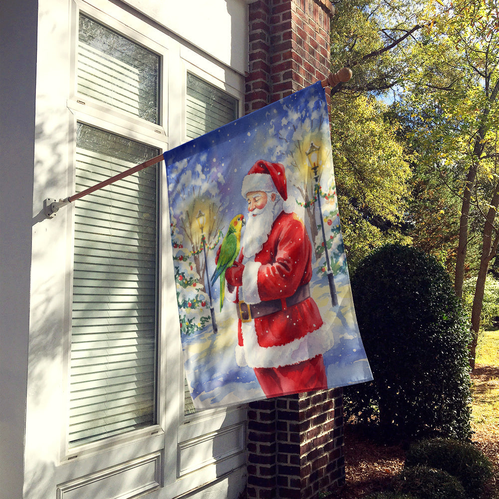 Yellow Naped Amazon with Santa Claus House Flag 28x40 Porch Sleeve Pole Decorative Outside Yard Banner Artwork Wall Hanging, Polyester