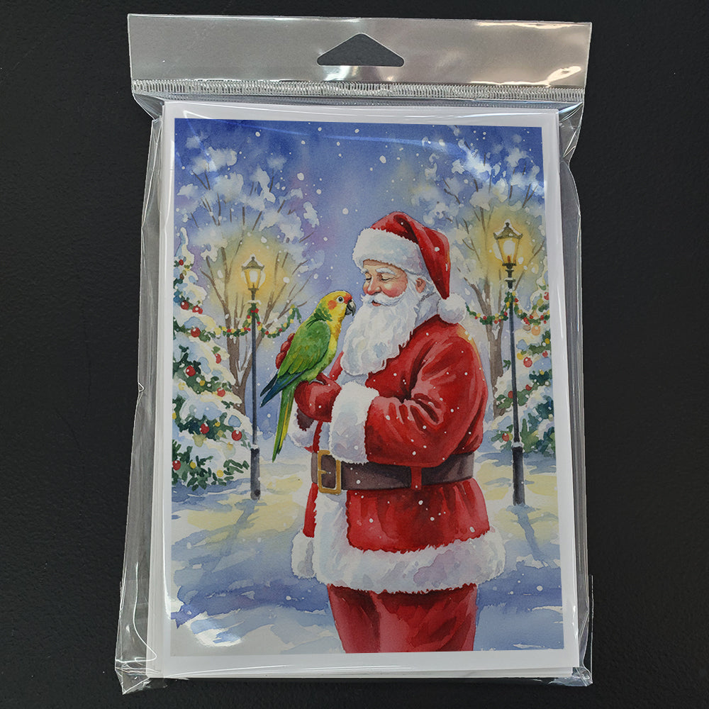 Yellow Naped Amazon with Santa Claus Greeting Cards Pack of 8 Blank Cards with Envelopes Whimsical A7 Size 5x7