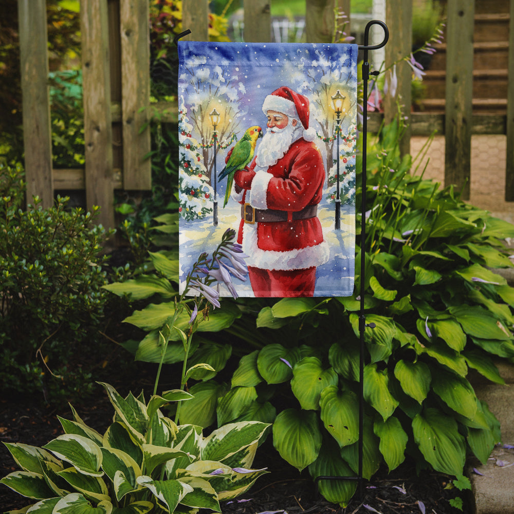 Yellow Naped Amazon with Santa Claus Garden Flag Mailbox Decorative Yard Banner Outside Patio Artwork for Flower Beds, Garden Size, Multicolor