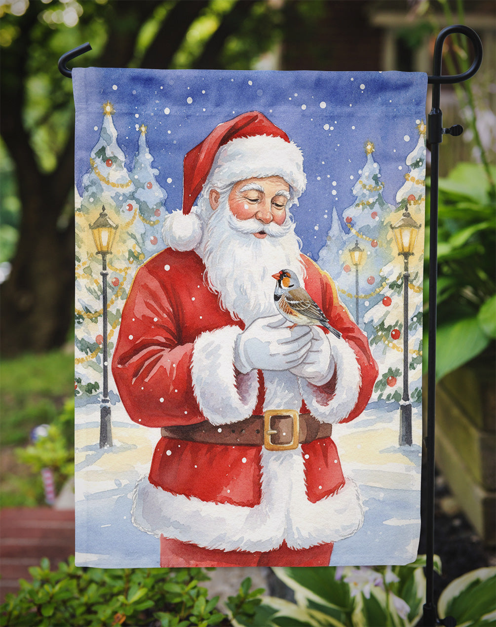 Zebra Finch with Santa Claus Garden Flag Mailbox Decorative Yard Banner Outside Patio Artwork for Flower Beds, Garden Size, Multicolor