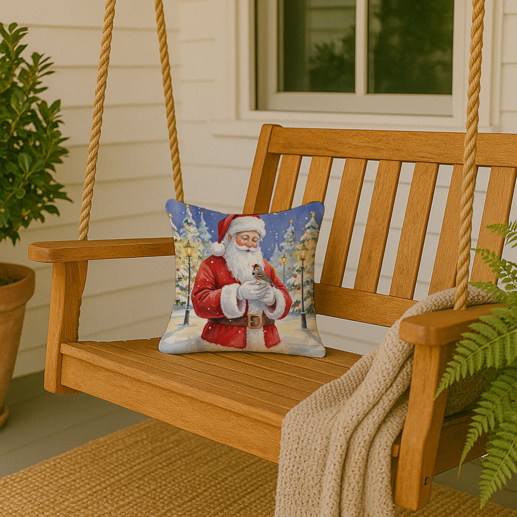 Zebra Finch with Santa Claus Decorative Throw Pillow 14x14 Indoor Outdoor Accent Cushion, Fabric Cover with Insert for Sofa, Bed, Porch & Living Room