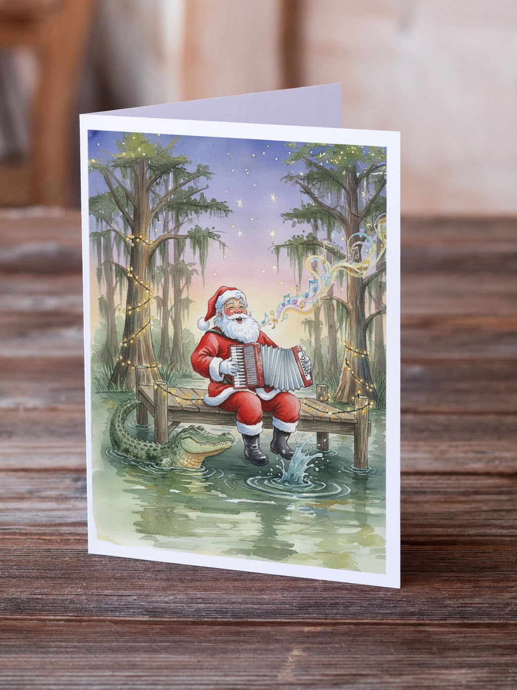 Cajun Santa Claus and the Accordion Gator Christmas Greeting Cards Pack of 8 Blank Cards with Envelopes Whimsical A7 Size 5x7