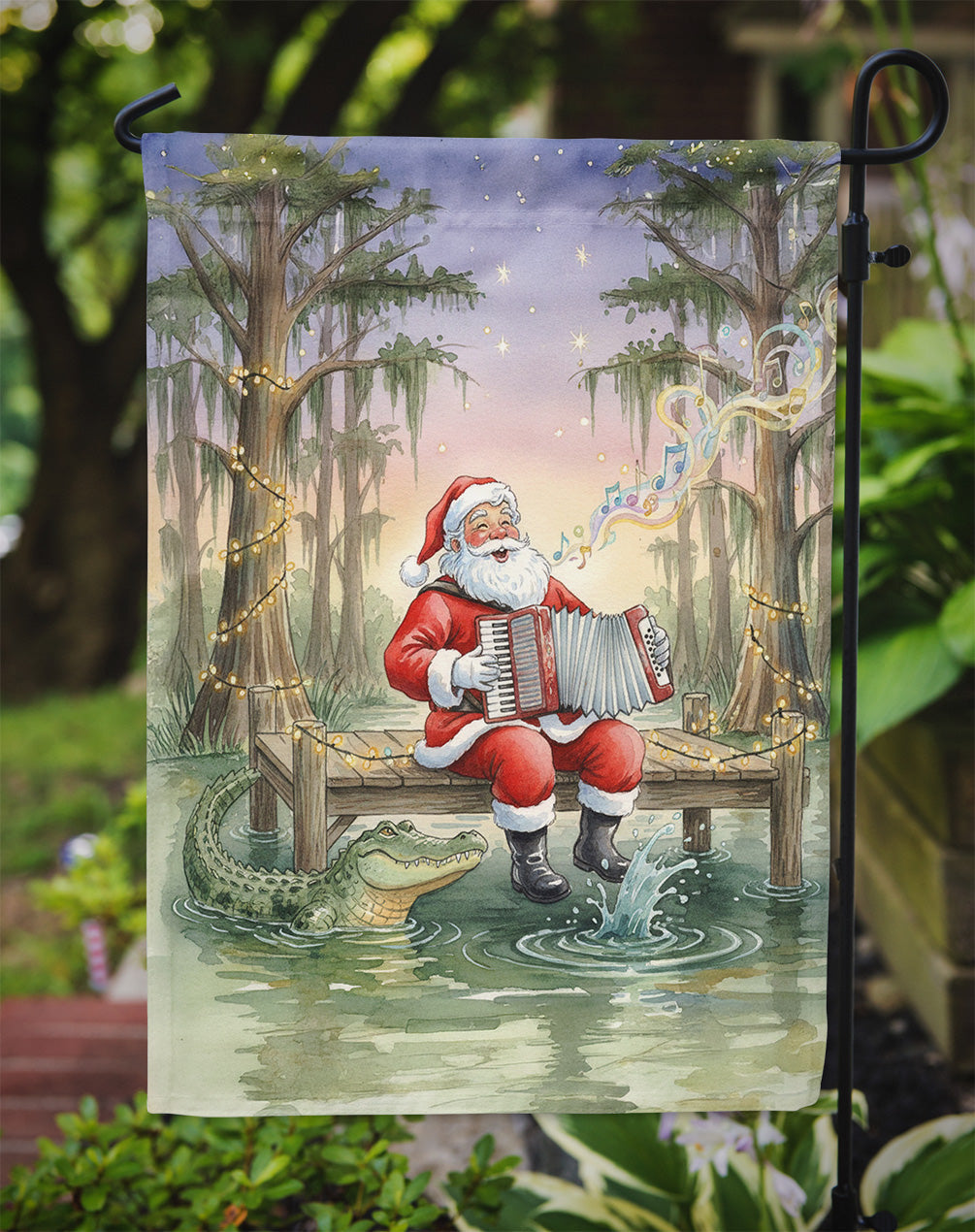 Cajun Santa Claus and the Accordion Gator Christmas Garden Flag Mailbox Decorative Yard Banner Outside Patio Artwork for Flower Beds, Garden Size, Multicolor