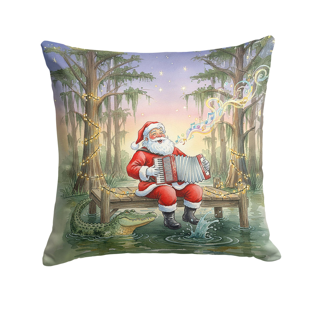 Cajun Santa Claus and the Accordion Gator Christmas Decorative Throw Pillow 18x18 Indoor Outdoor Accent Cushion, Fabric Cover with Insert for Sofa, Bed, Porch & Living Room
