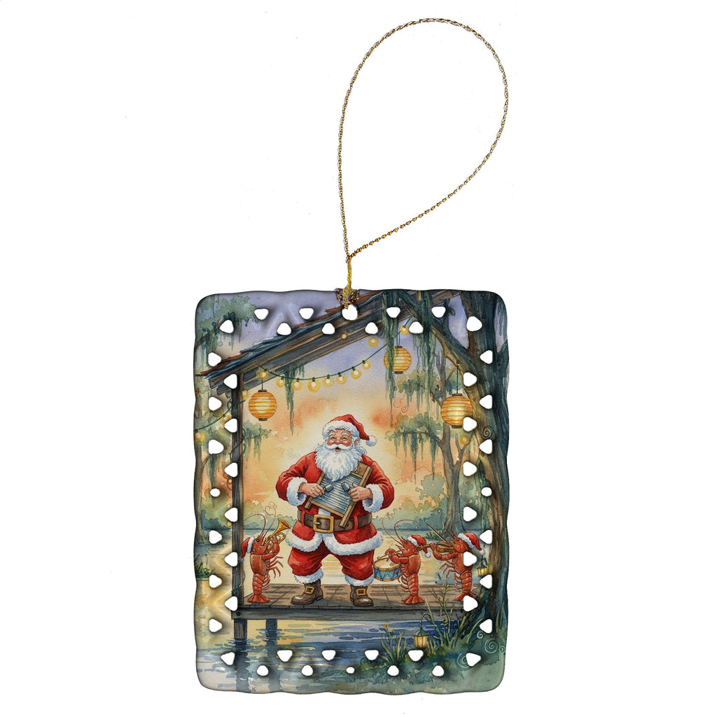 Cajun Santa Claus and the Crawfish Band Christmas Porcelain Ornament Christmas Tree Hanging Decorations for Home Christmas Holiday, Rectangle, Gift, Multicolor